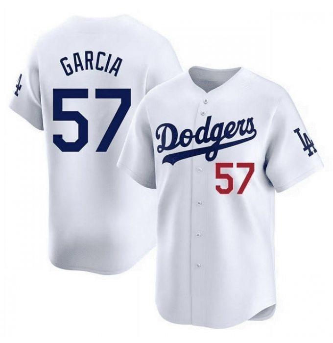Men's Los Angeles Dodgers #57 Luis Garcia White Cool Base Stitched Baseball Jersey