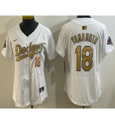 Women's Los Angeles Dodgers #18 Yoshinobu Yamamoto White 2025 Gold Collection Limited Stitched Jersey