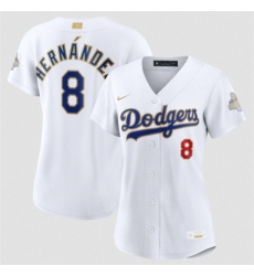 Women's Los Angeles Dodgers #8 Enrique Hernández White 2026 Gold Collection Stadium Stitched Baseball Jersey(Run Small)