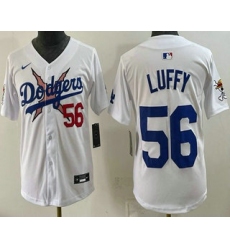 Youth Los Angeles Dodgers x One Piece #56 Luffy White Vapor Premier Limited Stitched Jersey