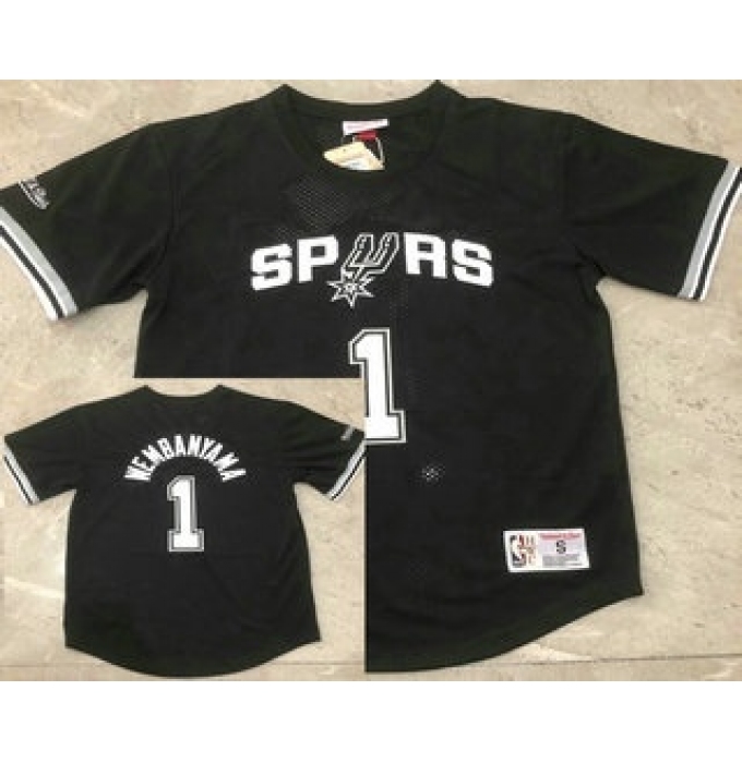 Men's San Antonio Spurs #1 Victor Wembanyama Black Short-Sleeved Swingman Stitched Throwback Jersey