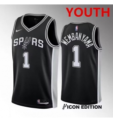 Youth San Antonio Spurs #1 Victor Wembanyama black icon edition stitched basketball jersey