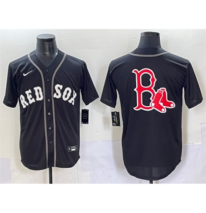 Men's Boston Red Sox Team Big Logo Black Lights Out Limited Stitched Baseball Jersey