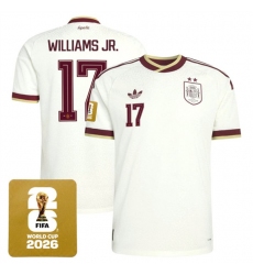 Men's Spain Team #17 Nico Williams JR. White 2026 World Cup Away Soccer Jersey