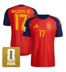 Men's Spain Team #17 Nico Williams JR.Red 2026 World Cup Home Soccer Jersey