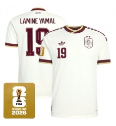 Men's Spain Team #19 Lamine Yamal White 2026 World Cup Away Soccer Jersey