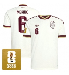 Men's Spain Team #6 Mikel Merino White 2026 World Cup Away Soccer Jersey
