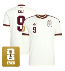 Men's Spain Team #9 Gavi White 2026 World Cup Away Soccer Jersey