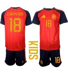 Youth Spain #18 ZUBIMENDI National Team FIFA x World Cup 2026 Home Red On Field Kids Jerseys