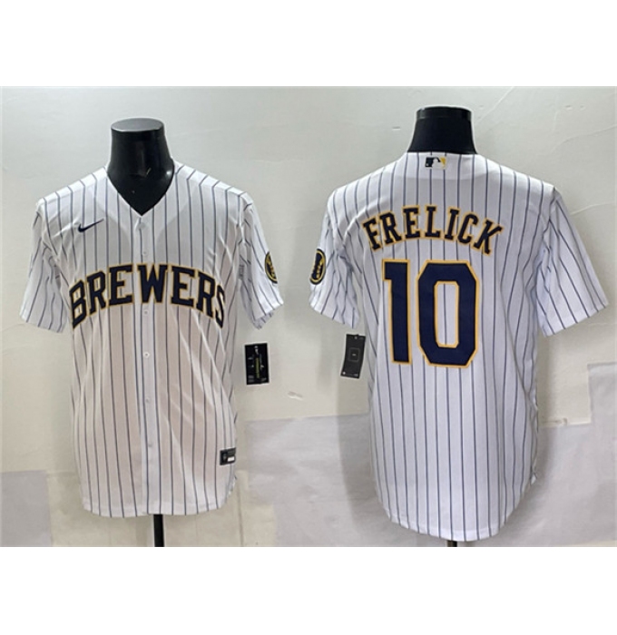 Men's Milwaukee Brewers #10 Sal Frelick White Pinstripe 2025 With Stitched Baseball Jersey