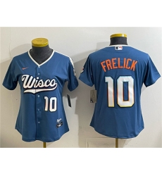 Women's Milwaukee Brewers #10 Sal Frelick Mineral Blue 2026 City Connect Stadium Stitched Baseball Jersey(Run Small)