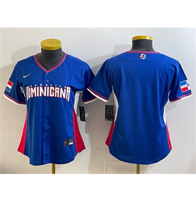 Women's Dominican Republic Baseball Blank Royal 2026 World Baseball Classic Road Stadium Stitched Baseball Jersey(Run Small)