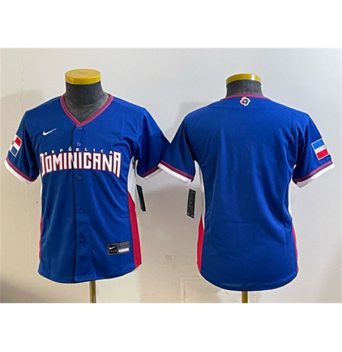 Youth Dominican Republic Baseball Blank Royal 2026 World Baseball Classic Road Stadium Stitched Baseball Jersey