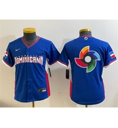 Youth Dominican Republic Baseball Royal 2026 World Baseball Classic Big Logo Road Stadium Stitched Baseball Jersey