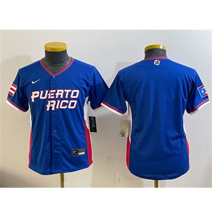 Youth Puerto Rico Baseball Blank Royal 2026 World Baseball Classic Road Stadium Stitched Baseball Jersey