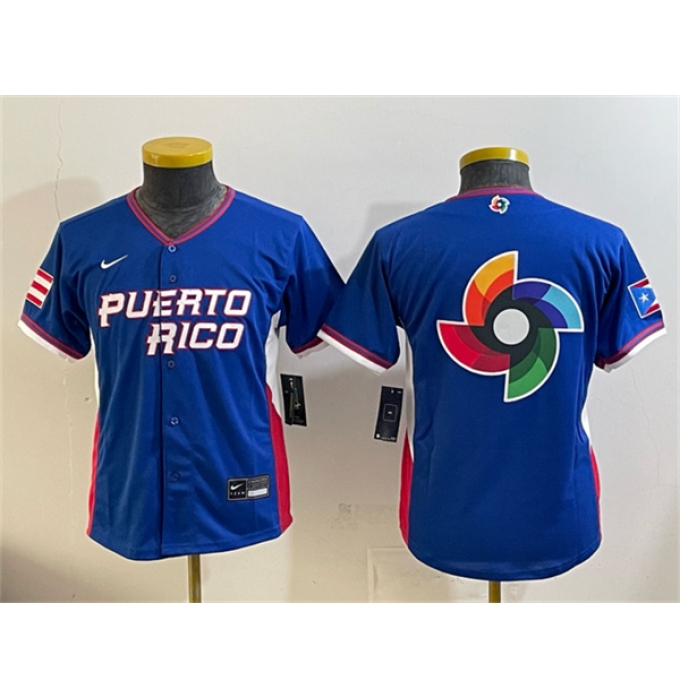 Youth Puerto Rico Baseball Royal 2026 World Baseball Classic Big Logo Road Stadium Stitched Baseball Jersey