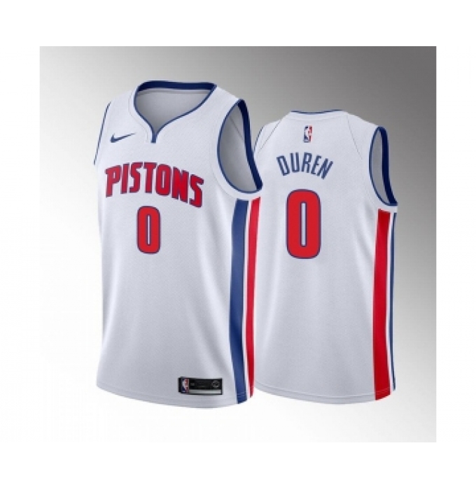 Men's Detroit Pistons #0 Jalen Duren 2022 Draft White Basketball Stitched Jersey