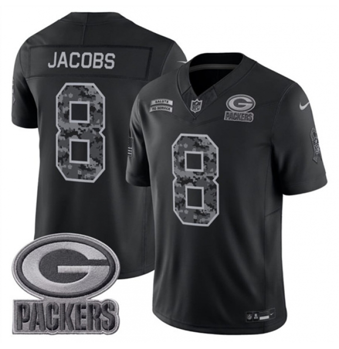 Men's Green Bay Packers #8 Josh Jacobs Black 2026 F.U.S.E. Salute to Service Limited Football Stitched Jersey