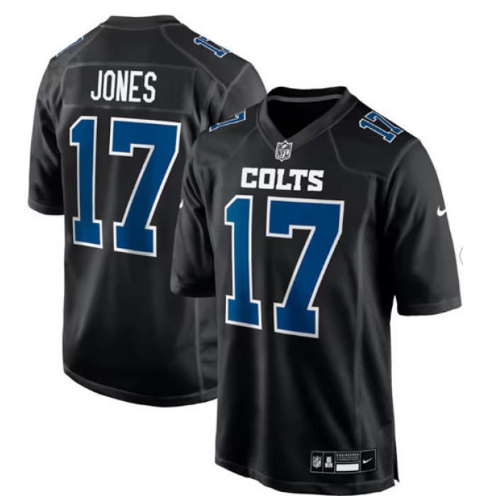 Men's Indianapolis Colts #17 Daniel Jones Black Stitched Game Jersey