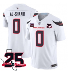 Men's Houston Texans #0 Azeez Al-Shaair White 2026 With 25th Anniversary And 4-Star C Patch F.U.S.E. Vapor Limited Football Stitched Jersey