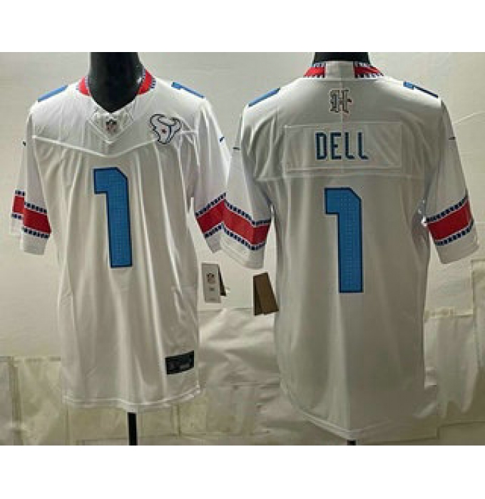 Men's Houston Texans #1 Tank Dell White 2026 FUSE Rivalries Collection Limited Stitched Jersey