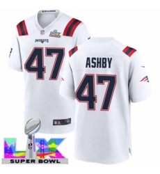 Men's New England Patriots #47 Julian Ashby White 2025 2026 Super Bowl LX F U S E Stitched Jersey
