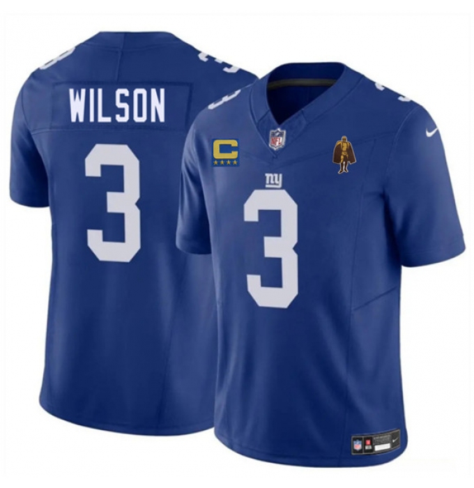Men's New York Giants #3 Russell Wilson Blue 2025 F.U.S.E. With 4-star C And Walter Payton Vapor Untouchable Limited Football Stitched Jersey