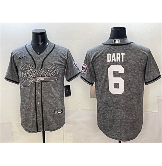 Men's New York Giants #6 Jaxson Dart Gray With Cool Base Stitched Baseball Jersey