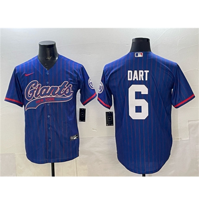 Men's New York Giants #6 Jaxson Dart Royal Pinstripe With Cool Base Stitched Baseball Jersey