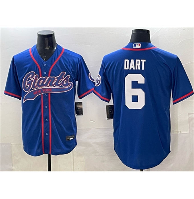 Men's New York Giants #6 Jaxson Dart Royal With Cool Base Stitched Baseball Jersey