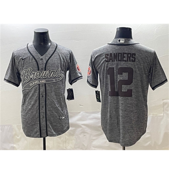 Men's Cleveland Browns #12 Shedeur Sanders Gray With Cool Base Stitched Baseball Jersey