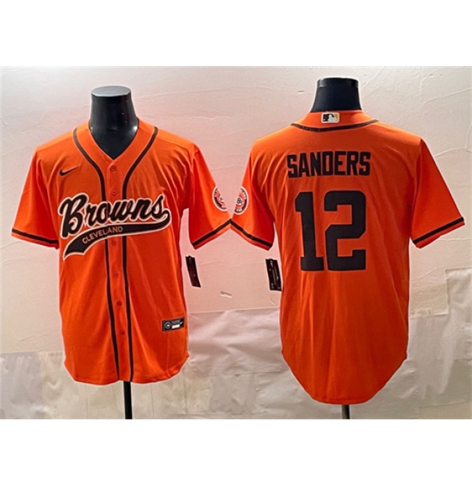 Men's Cleveland Browns #12 Shedeur Sanders Orange With Cool Base Stitched Baseball Jersey