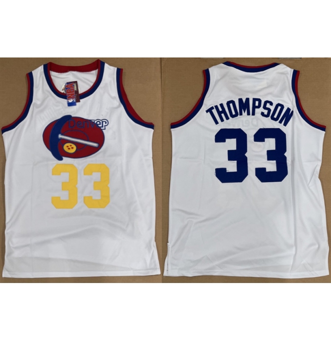 Men's Denver Nuggets #33 David Thompson White Stitched Basketball Jersey
