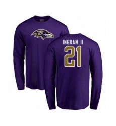 Football Baltimore Ravens #21 Mark Ingram II Purple Name & Number Logo Long Sleeve T-Shirt