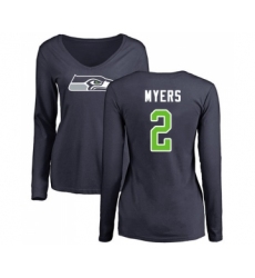 Football Women's Seattle Seahawks #2 Jason Myers Navy Blue Name & Number Logo Long Sleeve T-Shirt