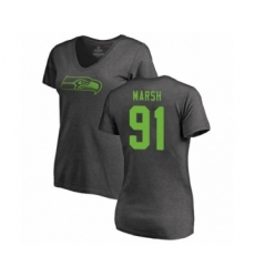 Football Women's Seattle Seahawks #91 Cassius Marsh Ash One Color T-Shirt
