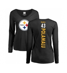 Football Women's Pittsburgh Steelers #43 Troy Polamalu Black Backer Slim Fit Long Sleeve T-Shirt