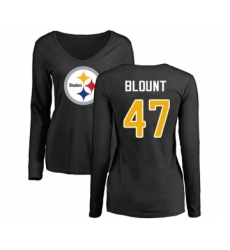 Football Women's Pittsburgh Steelers #47 Mel Blount Black Name & Number Logo Slim Fit Long Sleeve T-Shirt