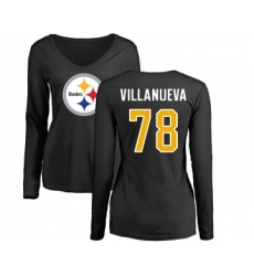 Football Women's Pittsburgh Steelers #78 Alejandro Villanueva Black Name & Number Logo Slim Fit Long Sleeve T-Shirt