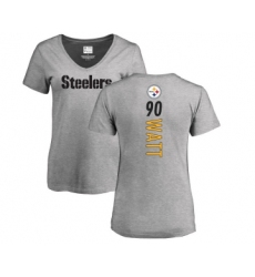 Football Women's Pittsburgh Steelers #90 T. J. Watt Ash Backer V-Neck T-Shirt