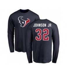 Football Houston Texans #32 Lonnie Johnson Navy Blue Name & Number Logo Long Sleeve T-Shirt