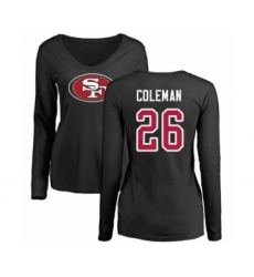 Football Women's San Francisco 49ers #26 Tevin Coleman Black Name & Number Logo Long Sleeve T-Shirt