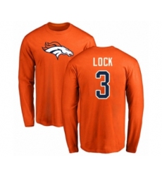 Football Denver Broncos #3 Drew Lock Orange Name & Number Logo Long Sleeve T-Shirt