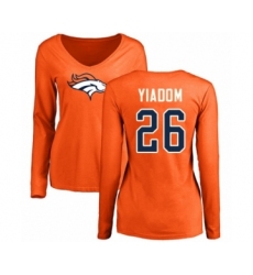 Football Women's Denver Broncos #26 Isaac Yiadom Orange Name & Number Logo Long Sleeve T-Shirt
