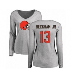 NFL Women's Nike Cleveland Browns #13 Odell Beckham Jr. Ash Name & Number Logo Long Sleeve T-Shirt