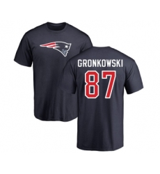 Football New England Patriots #87 Rob Gronkowski Navy Blue Name & Number Logo T-Shirt