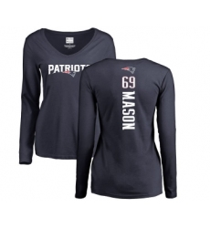 Football Women's New England Patriots #69 Shaq Mason Navy Blue Backer Slim Fit Long Sleeve T-Shirt
