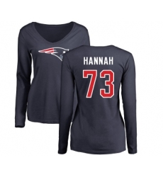 Football Women's New England Patriots #73 John Hannah Navy Blue Name & Number Logo Slim Fit Long Sleeve T-Shirt