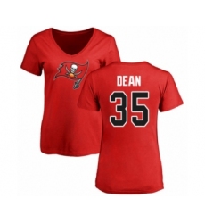 Football Women's Tampa Bay Buccaneers #35 Jamel Dean Red Name & Number Logo T-Shirt