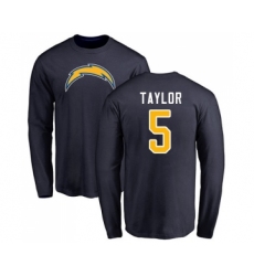 Football Los Angeles Chargers #5 Tyrod Taylor Navy Blue Name & Number Logo Long Sleeve T-Shirt